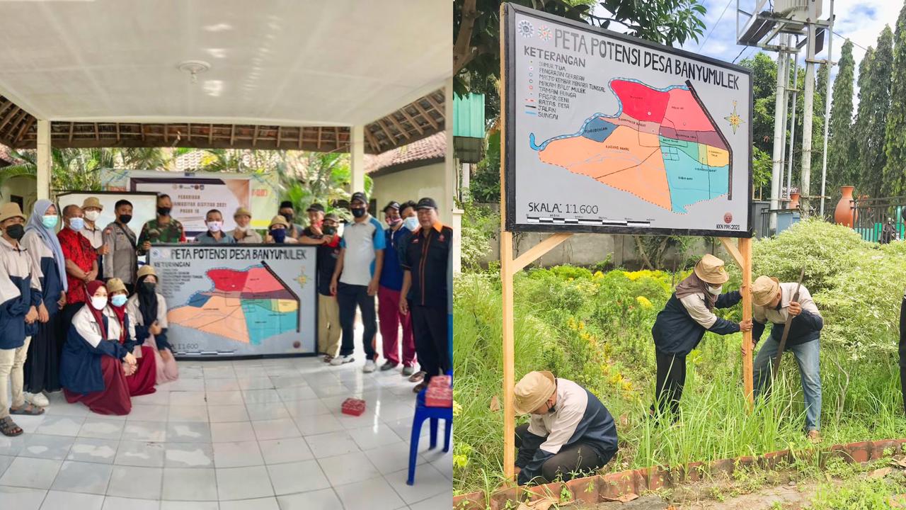 PANTANG PULANG SEBELUM KELAR, KELOMPOK 18 MENUTUP KEGIATAN KKN MAs DENGAN PEMASANGAN PETA POTENSI DESA DI PASAR SENI BANYUMULEK